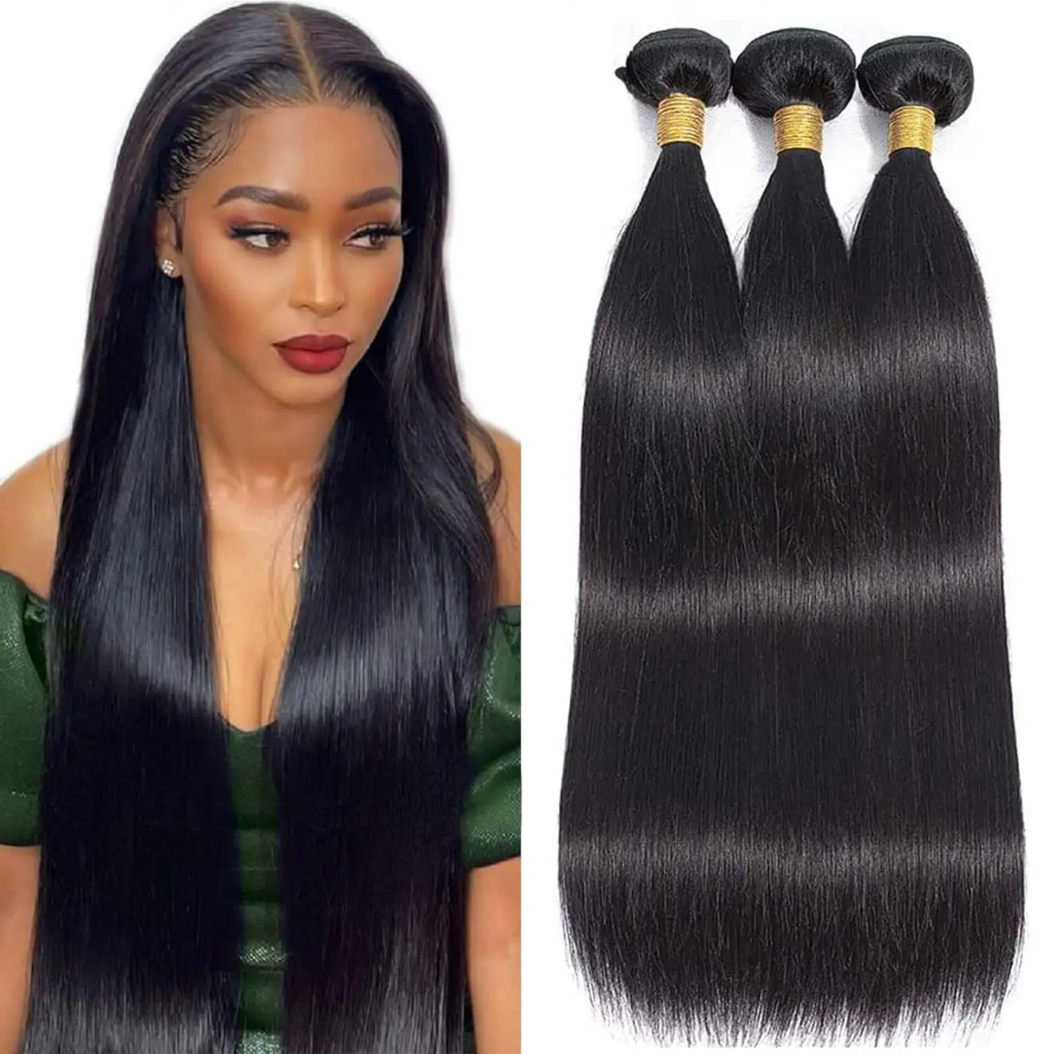 10A Straight Bundles Human Hair 16 18 20 Inch Brazilian 100% Unprocessed Virgin Weave 2/3/4 Natural Black Color