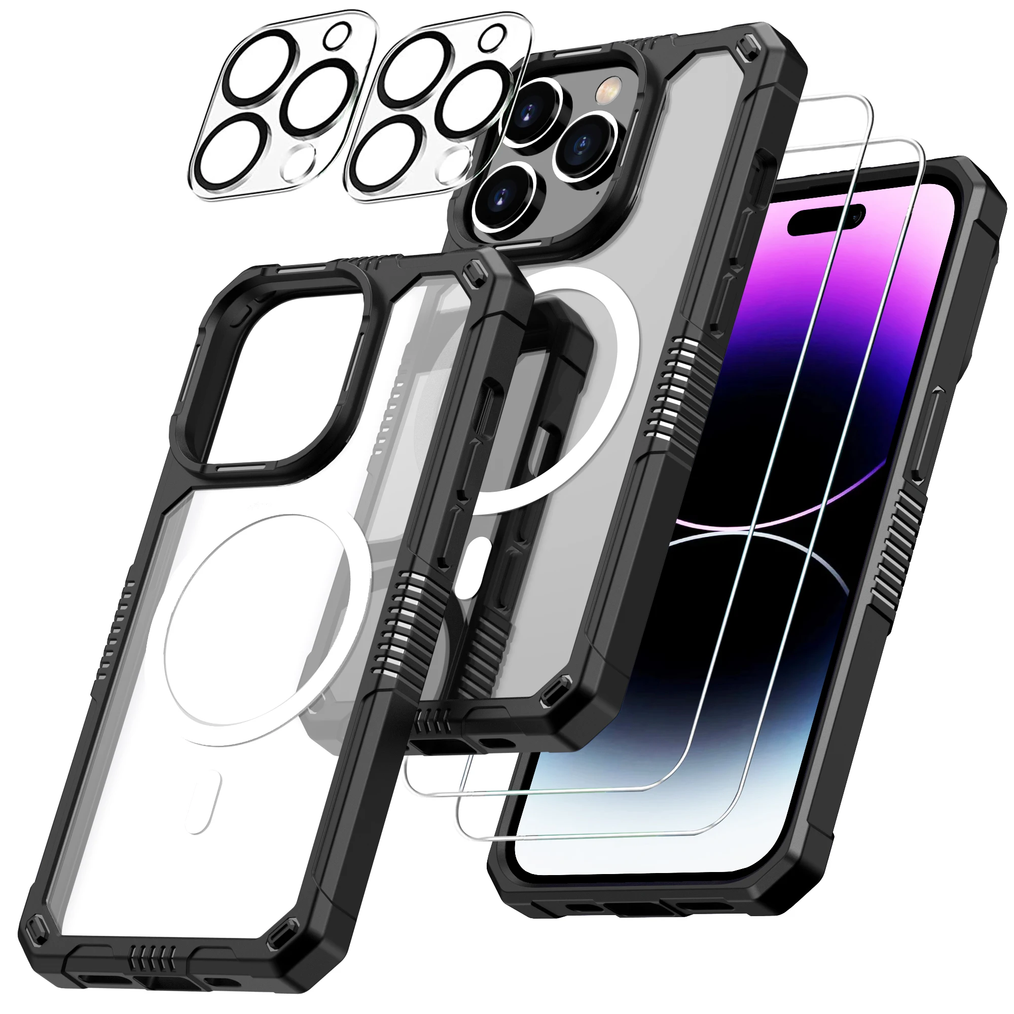 Clear Case for iPhone 14 Pro Max, [Military Grade Drop Protection] with 2X Screen Protector +2X Camera Lens Protector +MagSafe