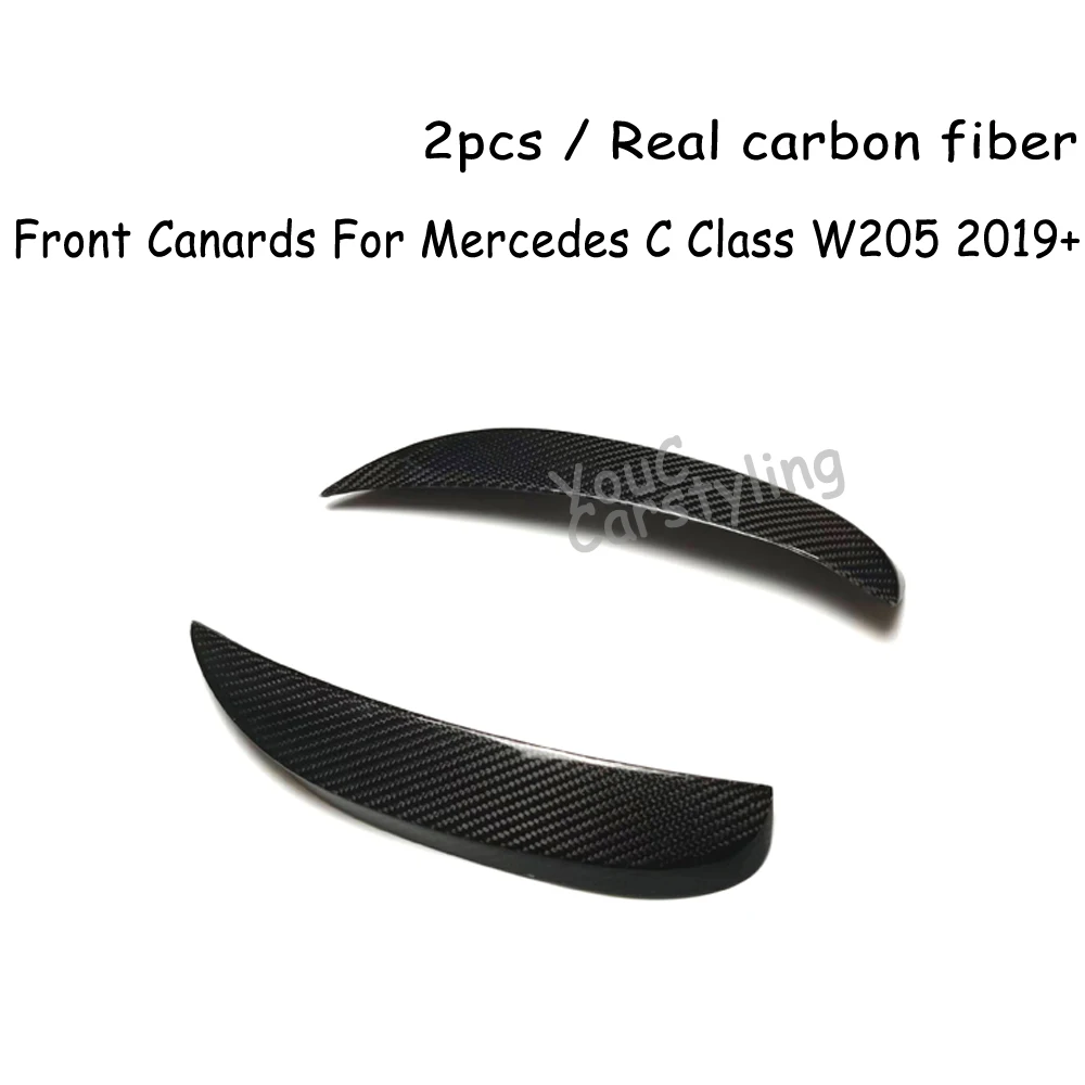 2 Pcs Real Carbon Fiber Front Bumper Splitter Canards  for Mercedes C Class W205 2019+