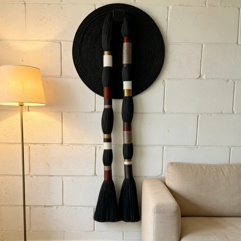 Luxury Hand Knotted Tassel Wall Hanging with Round Woven Backboard Bohemian Wall Art Hotel Home Apartment Wall Decor