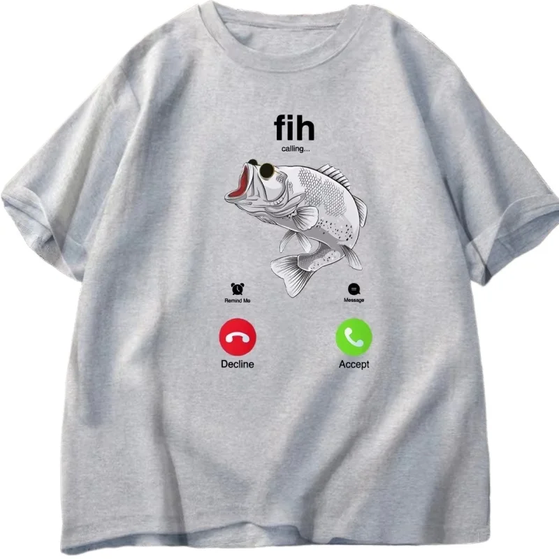 Fih الدعوة تي شيرت مضحك الأسماك يدعو سخيف تي شيرت الأسماك بون قميص للصيادين ملابس رجل عادية القطن قصير الأكمام بلايز #3
