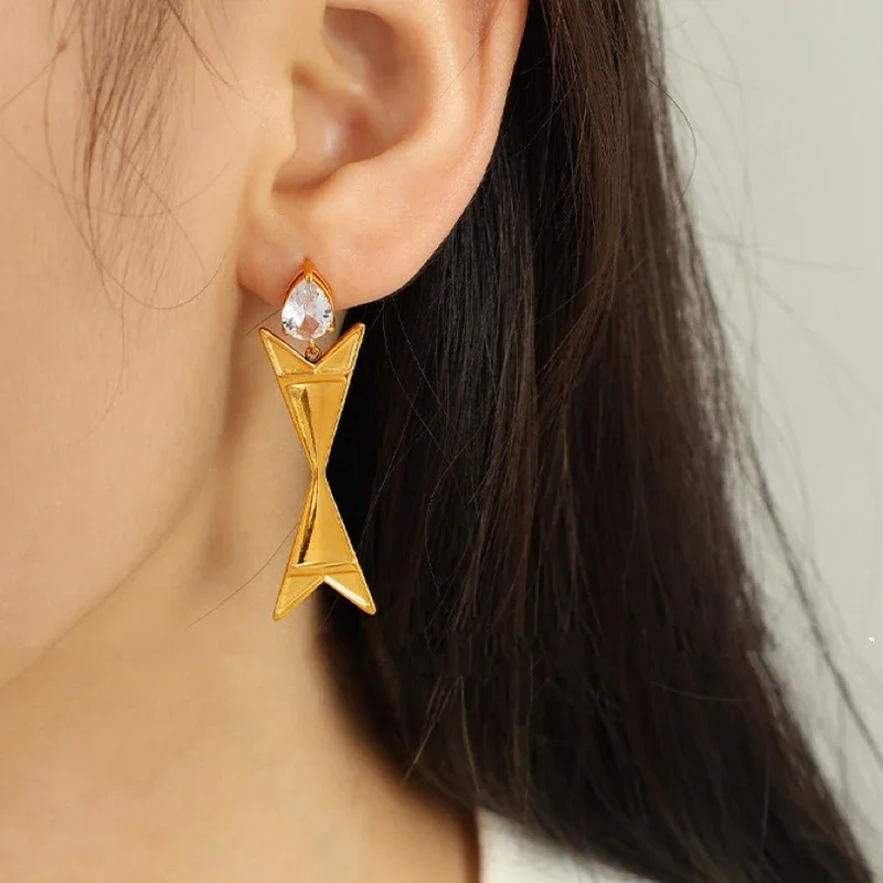 

PAPERPLUS Women's Punk Triangle Earrings Inlaid with Zircon Exaggerated Jewelry Gold Plated Creative Gift Stainless Steel