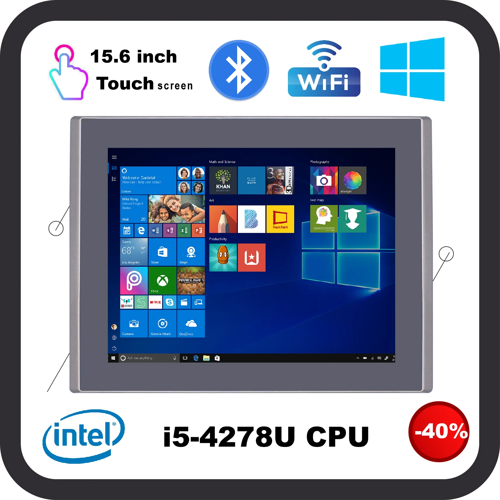 i5 4278U Top Selling Touch Screen Industrial Tablet 15.6 Inch 4G DDR3 Rugged Pos Win 10 All In One Front Io Mini Panel PC