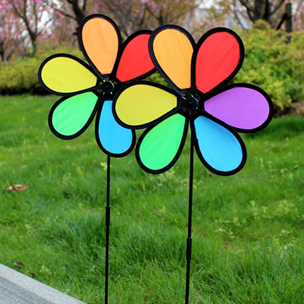 1-10PCS New Colorful Rainbow Dazy Flower Spinner Wind Windmill Garden Yard Outdoor Decor Colorful Creative Bird Scarer Kids Toy