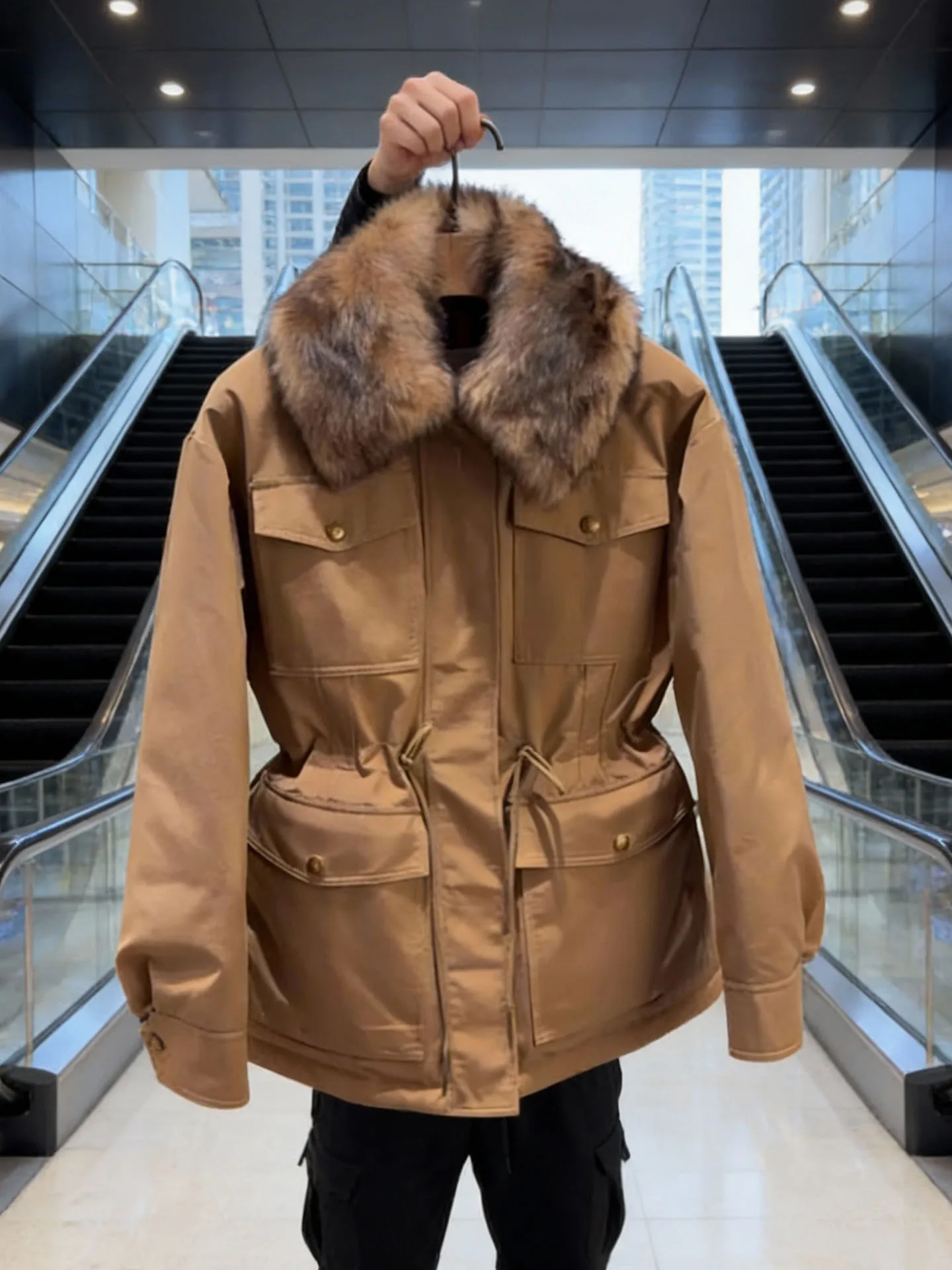 Casaco de inverno feminino cintura alta jaet du para baixo quente thiened longo sve fechamento com zíper gola de pele de comprimento médio esqui workwear