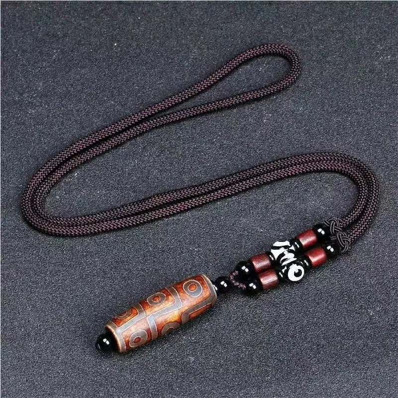 

Welfare Style Nine-Eyed Dzi Bead Necklace Couple Men and Women Ethnic Style Agate Dzi Bead Pendant Sweater Chain Bead Chain Pend