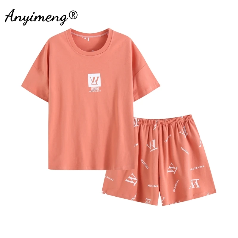 Summer Women Cotton Pajamas Cute Duck Print Pjs Round Collar Short Pants Home Wear Korean Short Sleeve Nightwear Girl Pijamas