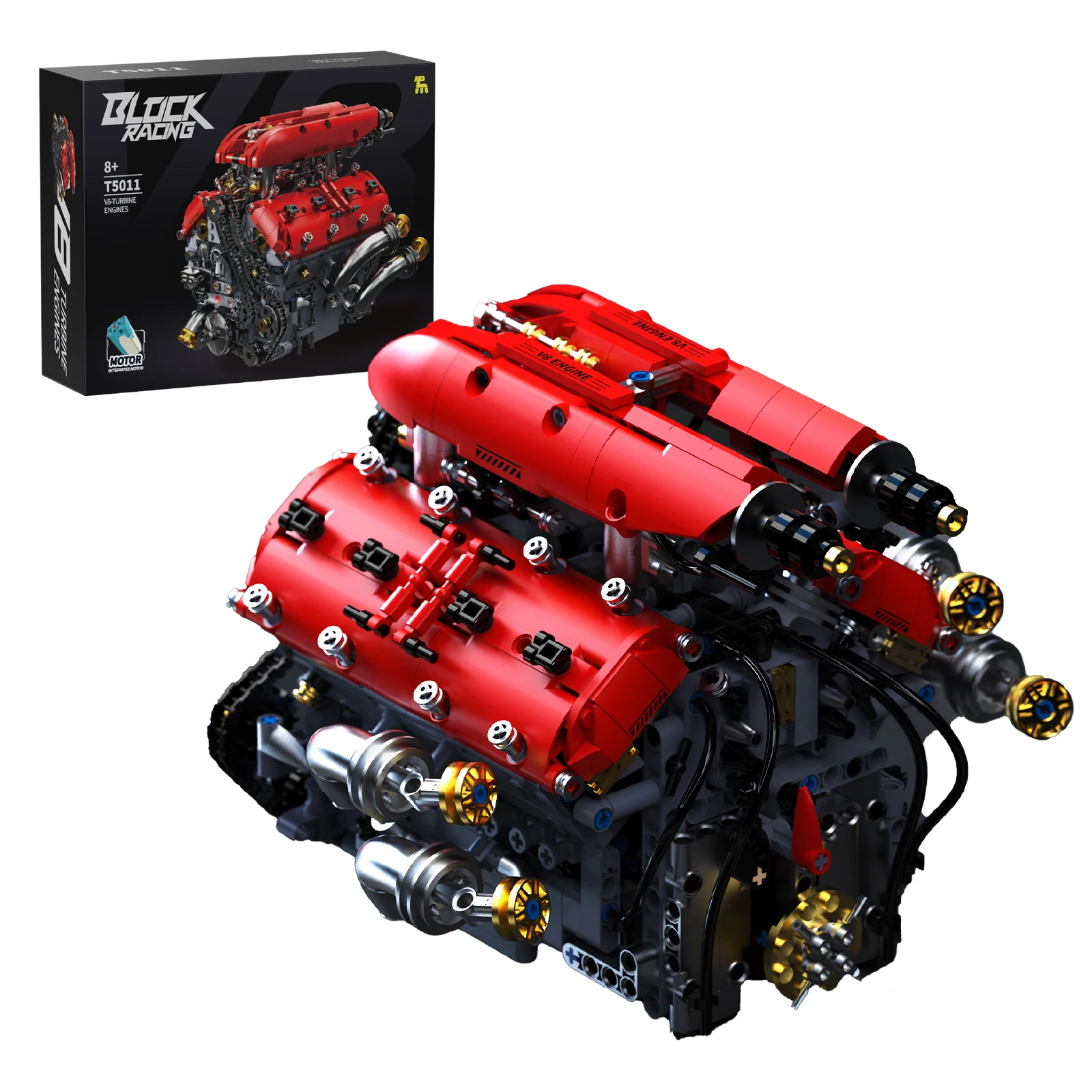 T5011 1370pcs V8 Turbo Engine Car Model Building Blocks Set for Adults DIY Assembly