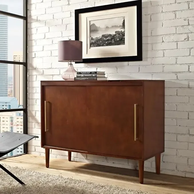 Crosley Furniture Everett Mid-Century Modern Media Console, Mahogany Cabinets Living Room Furniture Cabinets