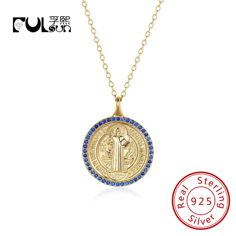 

Ювелирные изделия на заказ, стерлинговое серебро 925 пробы, позолоченное 14 карат, коллекция средневековых украшений, ожерелье с монетами Sacred Old Legends с цирконом