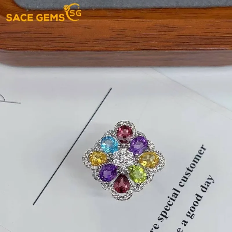 

SACE GEMS 925 Sterling Silver 4*5mm Natural Spar Luxury Rings for Women Created Wedding Engagement Party Fine Jewelry Wholesaler