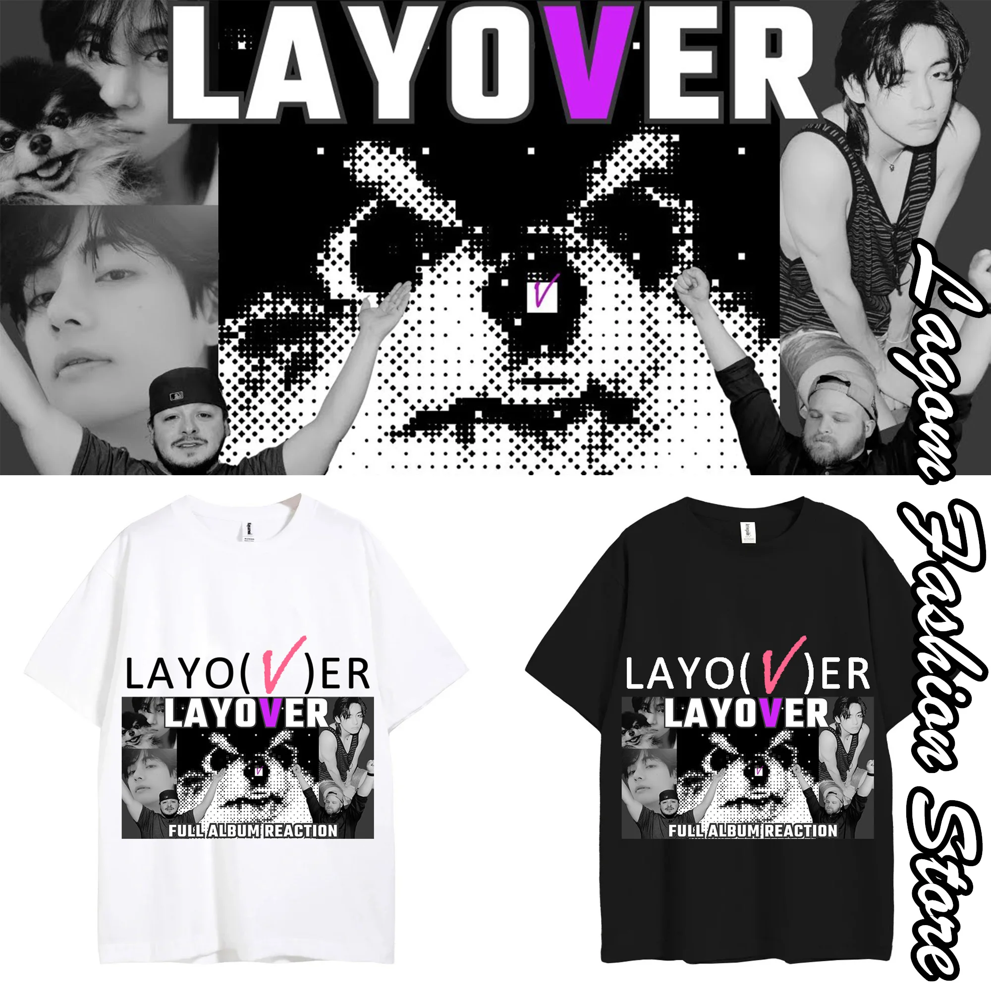 Korean Kpop Singer V Layover Album T-Shirt Summer Women Men Cotton Tops Tees Short Sleeve Clothing Female Casual Streetwear