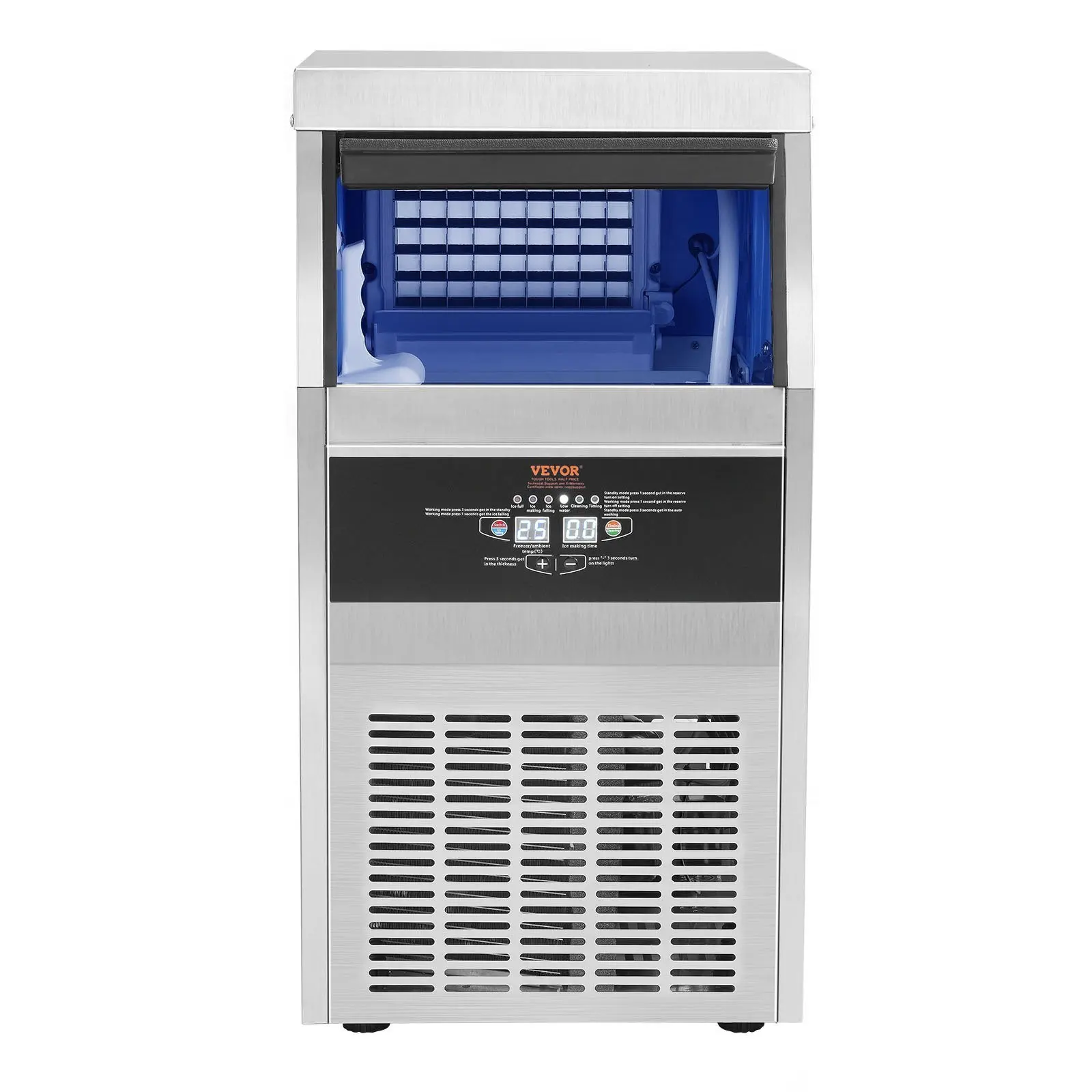 VEVOR 110V Commercial Ice Maker Machine 90-100LBS/24H with 24LBS Bin, Stainless Steel Automatic Operation Under Counter Ice Mach