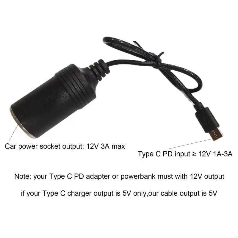 W8KF USB C Type-C to Car Cigarette Power Converter Cable 12V 3A 36W for Car