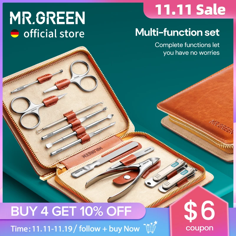 

MR.GREEN Manicure Set 12 In 1 Full Function Kit Professional Stainless Steel Pedicure Sets With Leather Portable Case Idea Gift