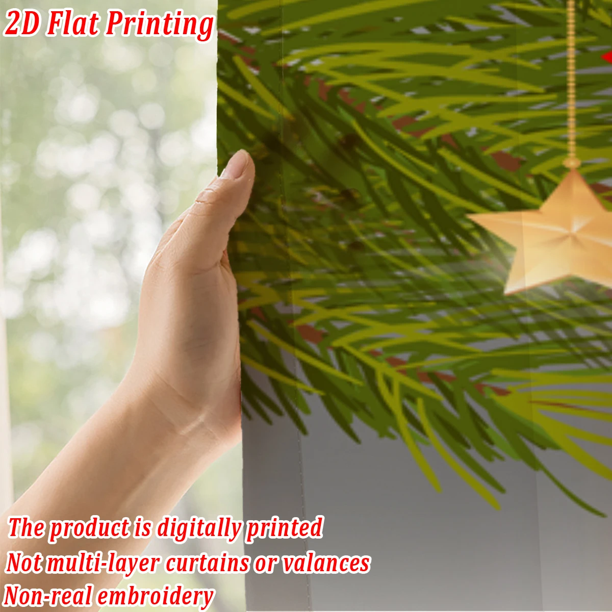 ستارة شفافة للمطبخ مطبوعة مسطحة لعيد الميلاد مع فرع كرة عيد الميلاد المجيد على شكل نجمة من الصنوبر لحفلات ديكور المنزل في عيد الميلاد #6