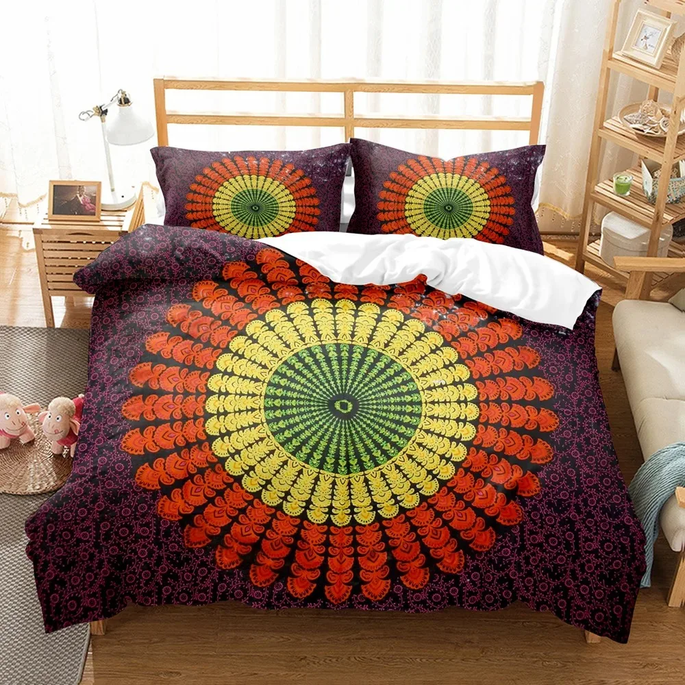 

Bohemian Style Colorful Bedding Set Queen King Size Mandala Flower Printed Duvet Cover With Pillowcase Luxury Bedclothes 23pcs