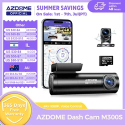 AZDOME M300S 4K Dash Cam Front and Rear, Built-in ADAS WiFi GPS Dash Camera for Cars, Free 64GB Card, Voice Control, Night Visio
