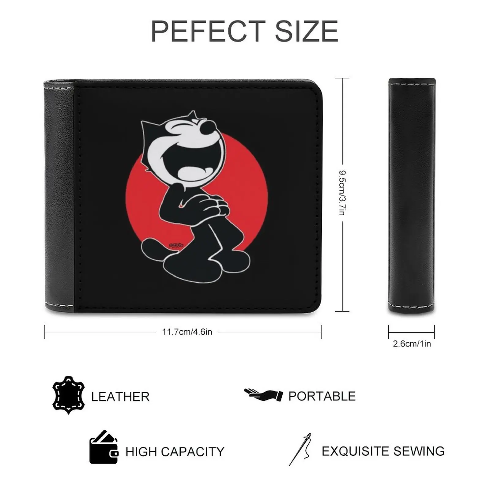 Felix On Red T Shirt Leather Wallet Men's Wallet Diy Personalized Purse Father's Day Gift Cartoons Cat Felix Vintage
