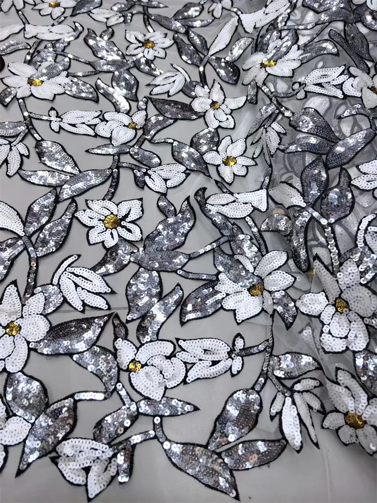 Neuer Stil, Mesh-Stickerei, Pailletten, Afrika-Spitzenstoff, 2025, hochwertige Spitze, wasserlöslich, modischer Spitzenstoff, 5 Yards – Detail 8