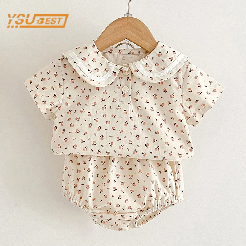 Summer Infant Kids Baby Girls Short Sleeve Printing T-shirt + Shorts Clothing Sets Baby Girls Children's Clothes Suit