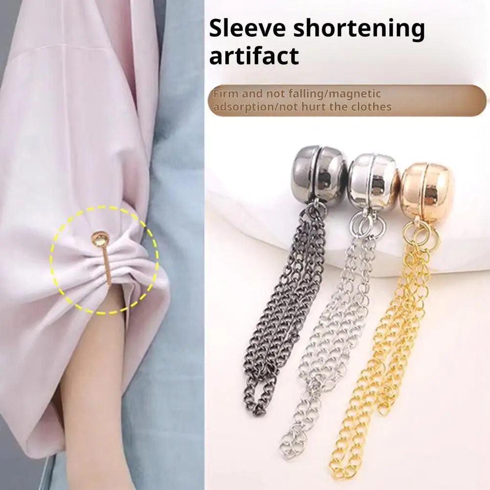 2Pcs Multi-Function Magnetic Clothing Clip with Chain Metal Buttons Clip for Shirts Scarf Trouser Legs Cuff Fixing Magnet Pin