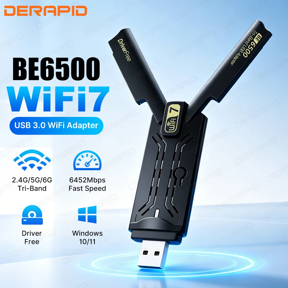 高速be6500-usb-30-wifi-7アダプター-トライバンド-24g-5g-6ghz-6500mbps-80211be-ワイヤレスネットワークカード-win10-11-pc対応