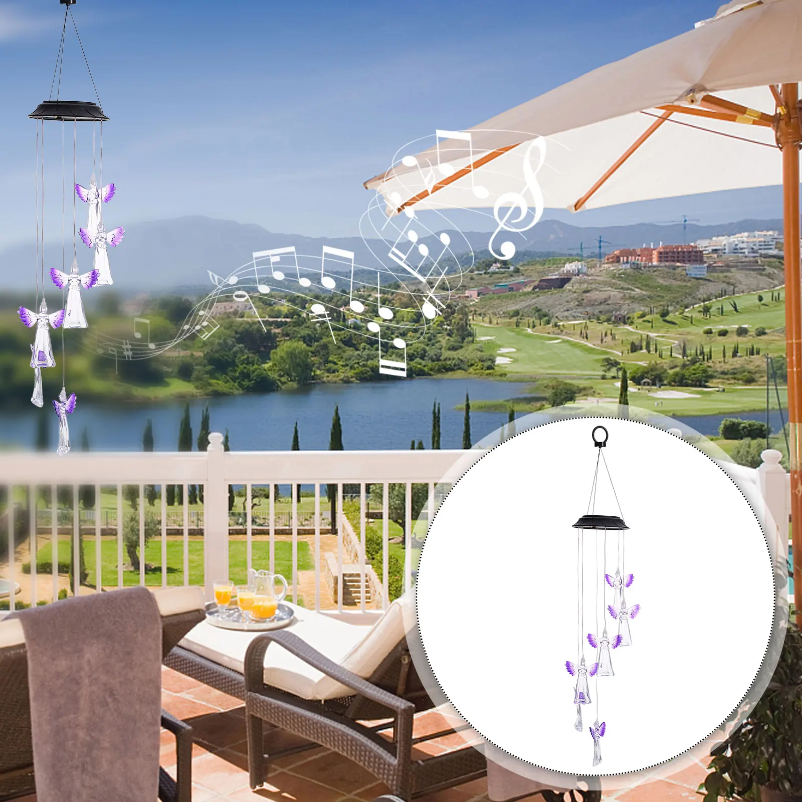 

Outdoor Wind Chime Light Hanging Angel Colorful Chimes for outside Solar Lights Lamp