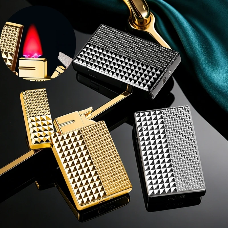 3D Carved Metal Dual Flame Steel Sound Lighter Windproof Straight Flame Bright Flame Inflatable Outdoor Portable Lighter