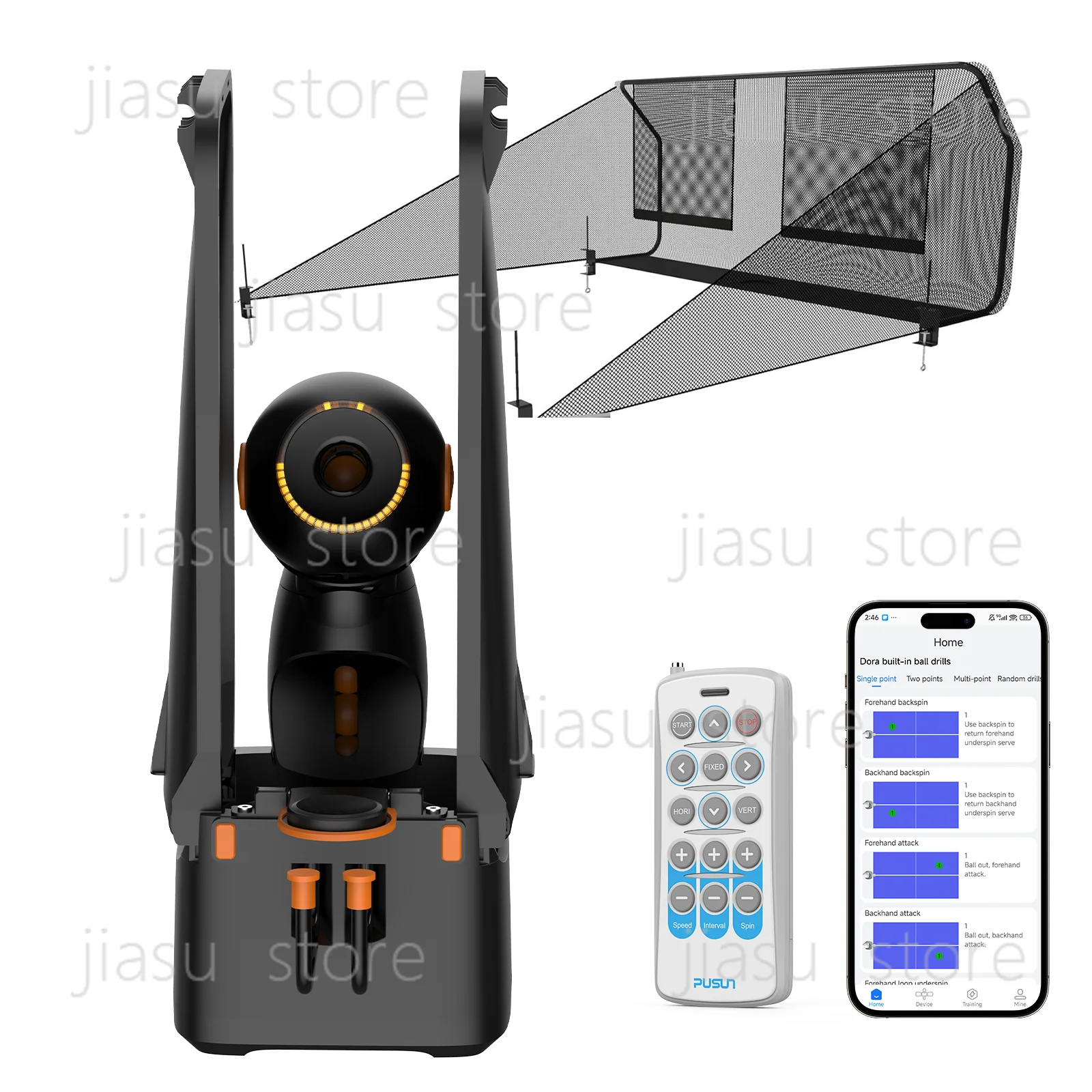 

Dora Pro Table Tennis Serving Machine Robot with Recyling Net, AI Voice Control, Built-in Preset Training Modes,