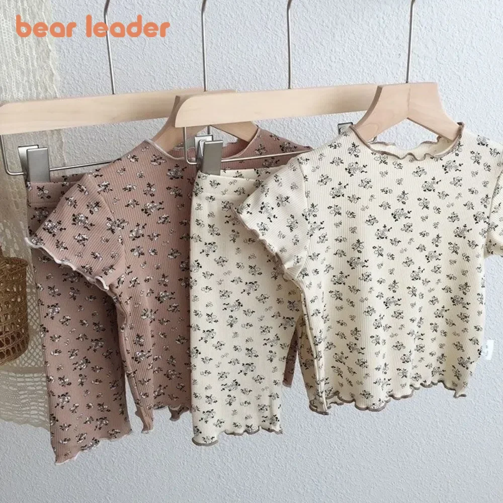 

Bear Leader Baby Girls Clothing Basic Base Printed Fly Sleeve Top+Shorts 2-piece Sets for Children Summer New Kids Home Clothes