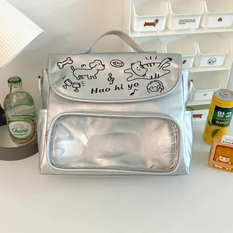 

HAEX Aesthetic Women Backpacks Fashion Harajuku Cartoon Print Students Mochilas Para Mujer Casual PU Commute Shoulder Bag Female