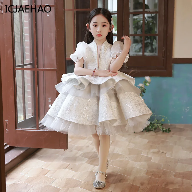 

ICJAEHAO 2024 New High-End Flower Girls Children Birthday Party Dresses Evening Gown Bow Beading Design Vintage Spanish Clothes