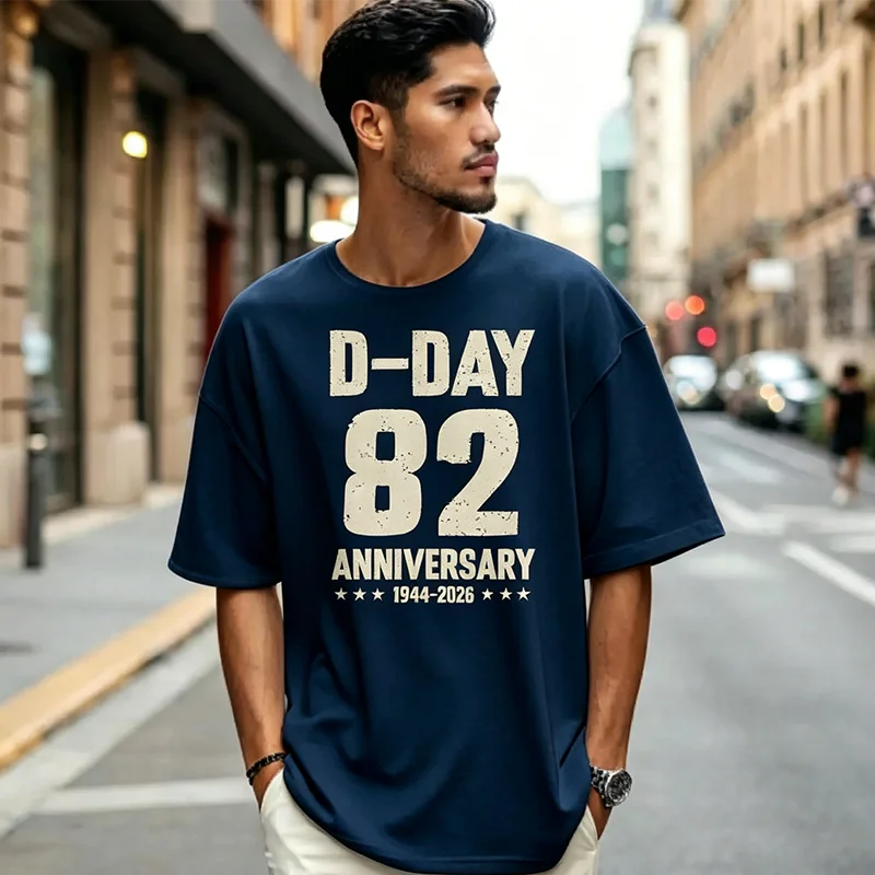 D-Day 82nd Anniversary 1944-2026 Vintage Normandy WWII T-Shirt Men Casual Military History Commemorative Graphic Tee Gift view 5