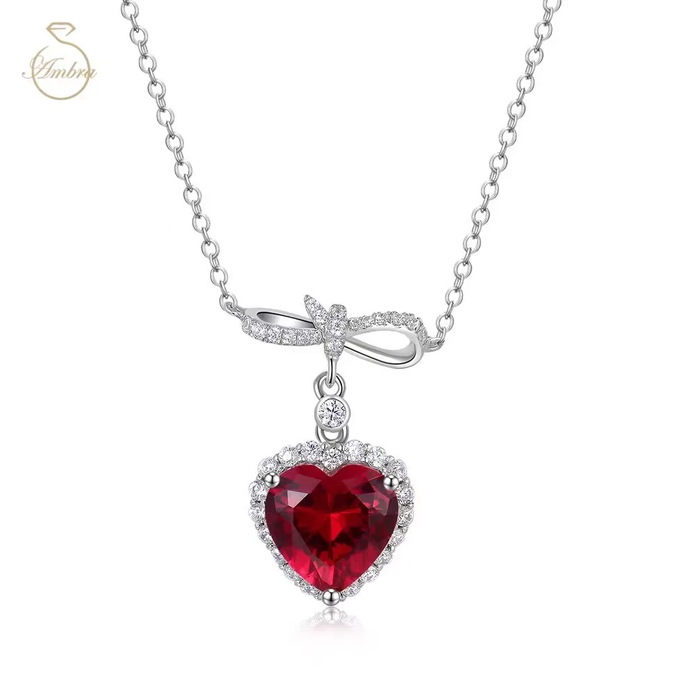 

Ambra Jewelry Moissanite Diamond Infinity Necklace Pendant for Women Sterling Silver Plated Heart Shaped Ruby Sapphire Pendant