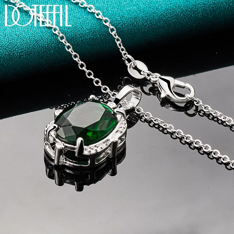 DOTEFFIL 925 Sterling Silver Green Zircon AAAAA Pendant Necklace 16-30 Inch Chain For Woman Fashion Wedding Party Charm Jewelry