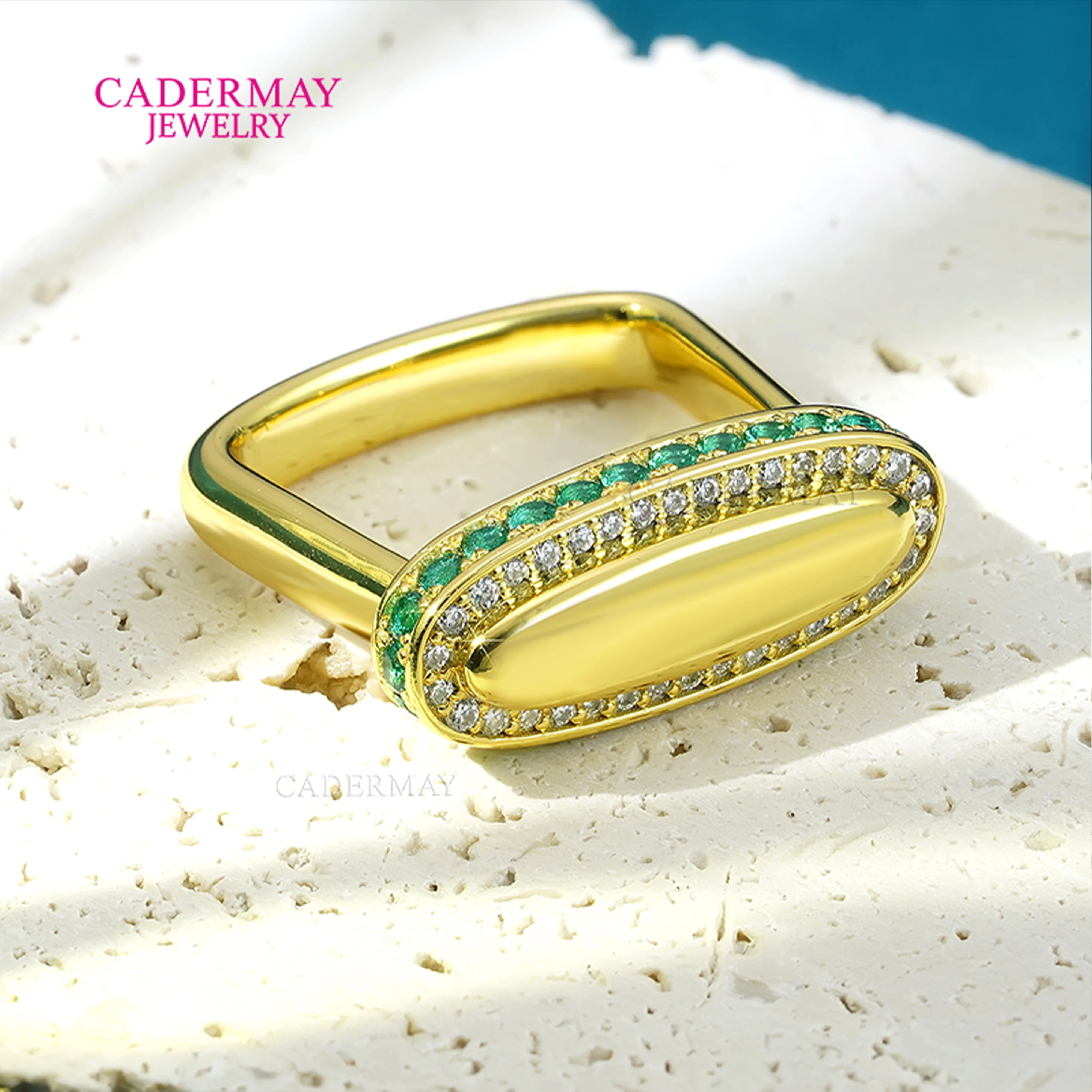 Customized 925 Silver Yellow Gold Plated Lab Emerald Ring Halo Moissanite Engagement Ring Emerald Ring For Women Gift