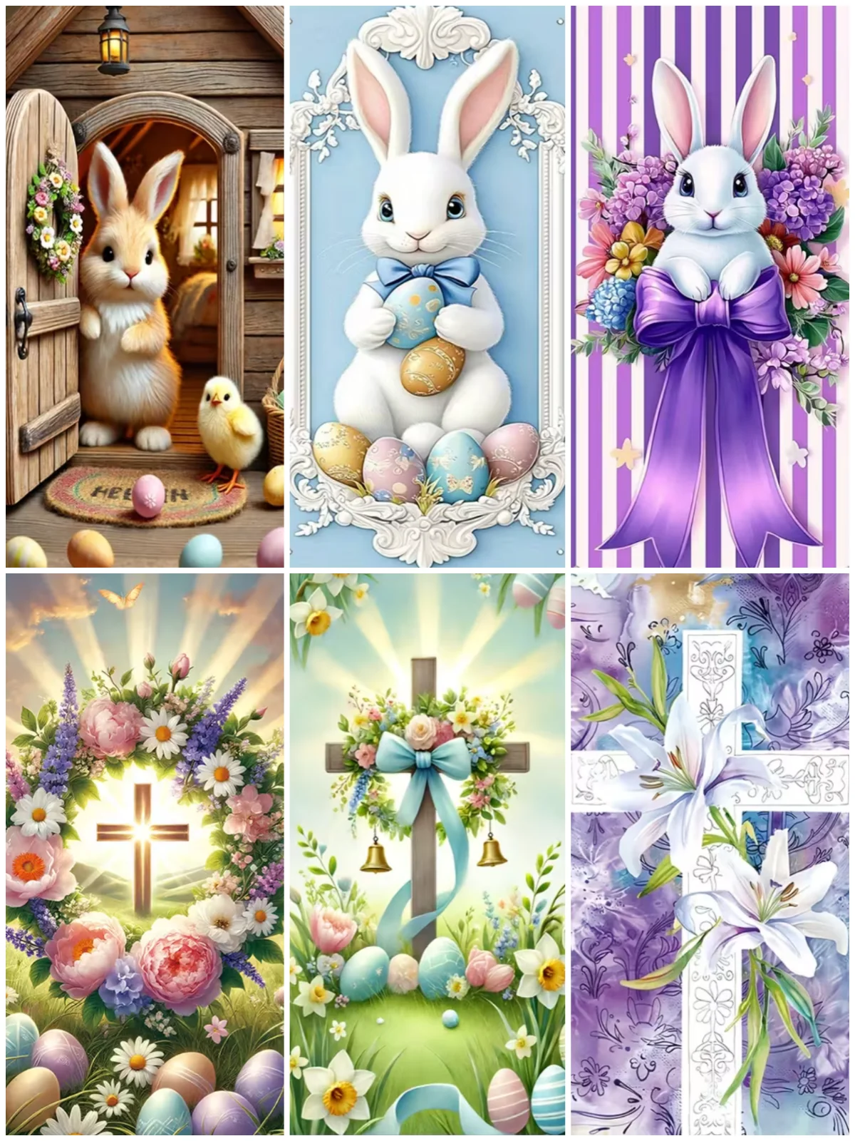 

Happy Easter Theme Party Decoration Fantasy Background Spring Door Cover Bunny Flower Eggs Wood Cross Backdrop Photography Prop