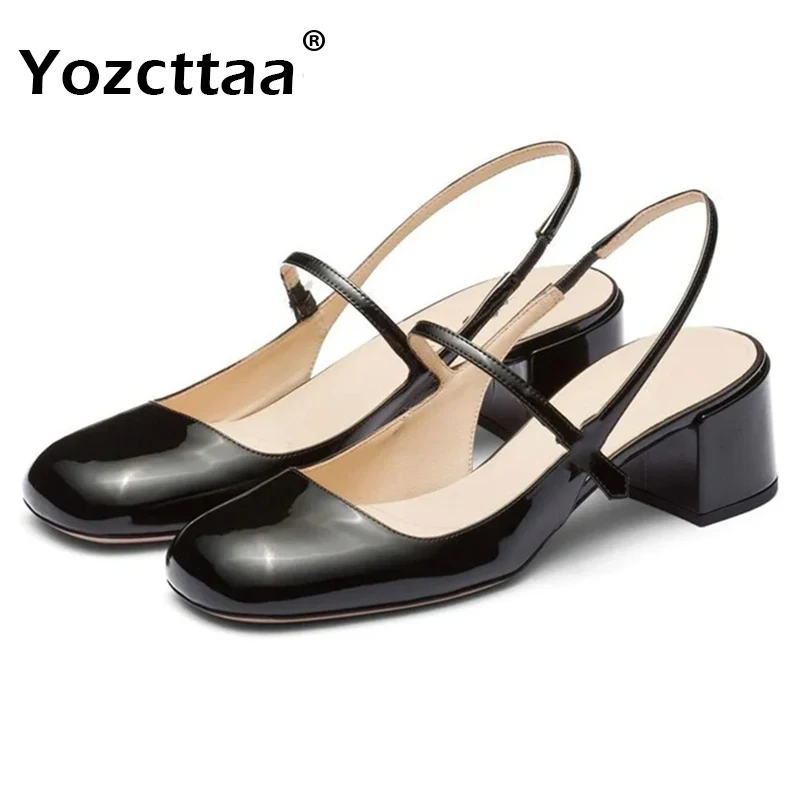 

Yozcttaa Size 32-43 Women Slingback Sandals Real Leather Chunky High Heels Summer Shoes Ins 2025 Fashion Strap Office Lady Dress