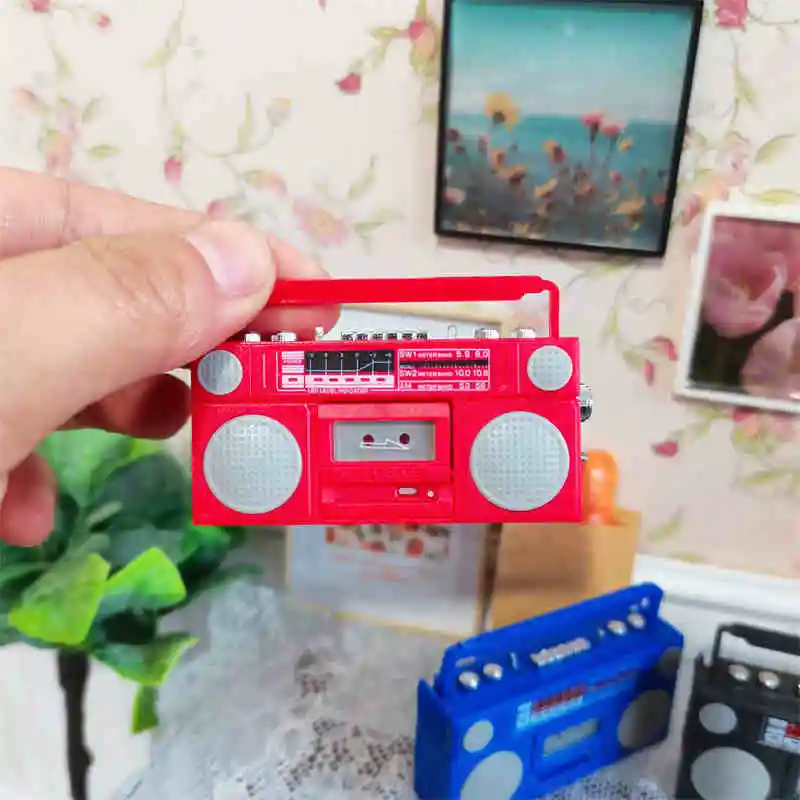 Skala 1:12 Domek dla Lalek Miniaturowy Model Radia Magnetofon Odtwarzacz Retro Zabawka Mini Magnetofon DIY Meble do Domku Akcesoria Dekoracyjne