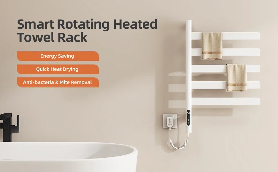 

Electric Heated Towel Rail Digital Display Temperature Control Timing Rotatable Smart Bathroom Thermal Towel Warmers G68