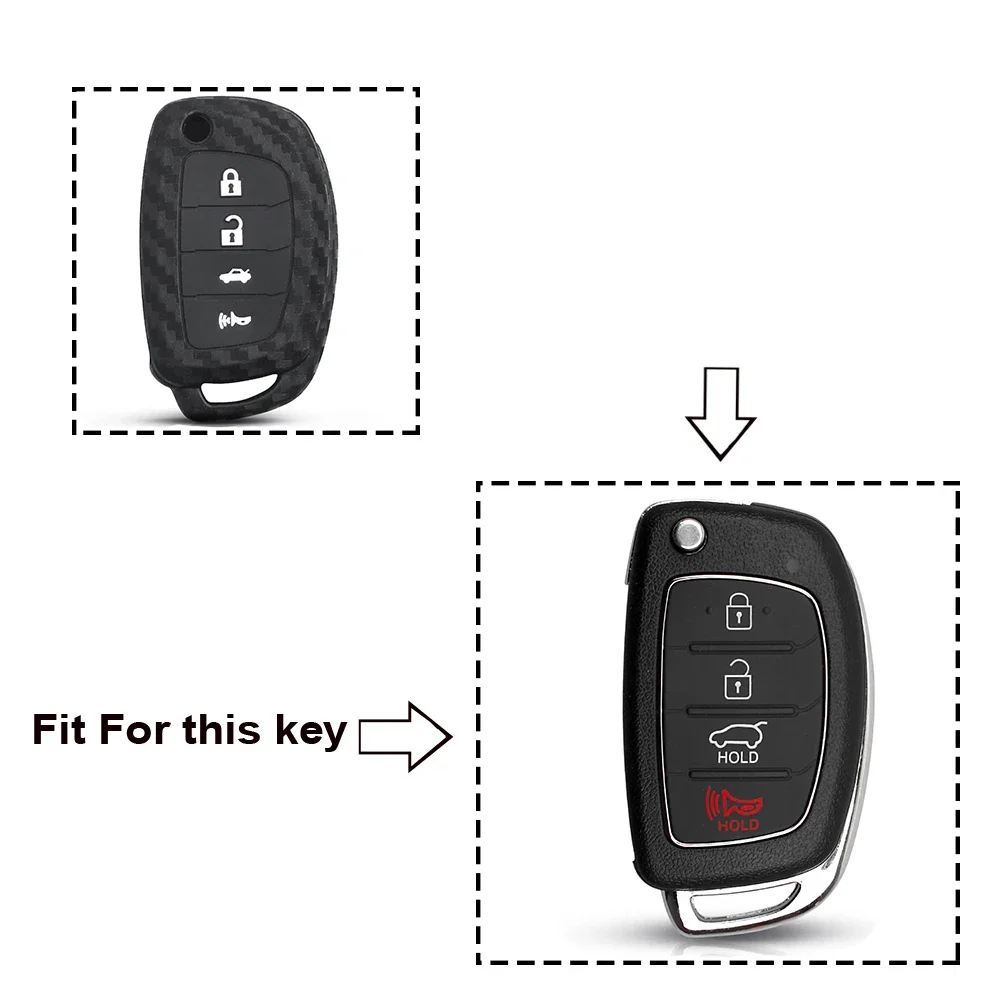 KEYYOU Flip Carbon Fiber Silicone Key Cover For Hyundai i25 ix35 Sonata 2017 2018 2019 For Car Accessories 4 Buttons Key Case