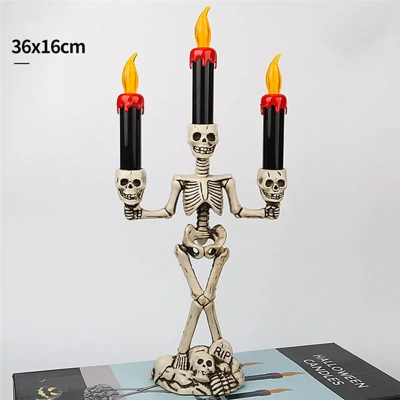 House Decor Halloween Decoration LED Candle Holders Skull Candlestick Flameless Candles Holder Stand Horror Props