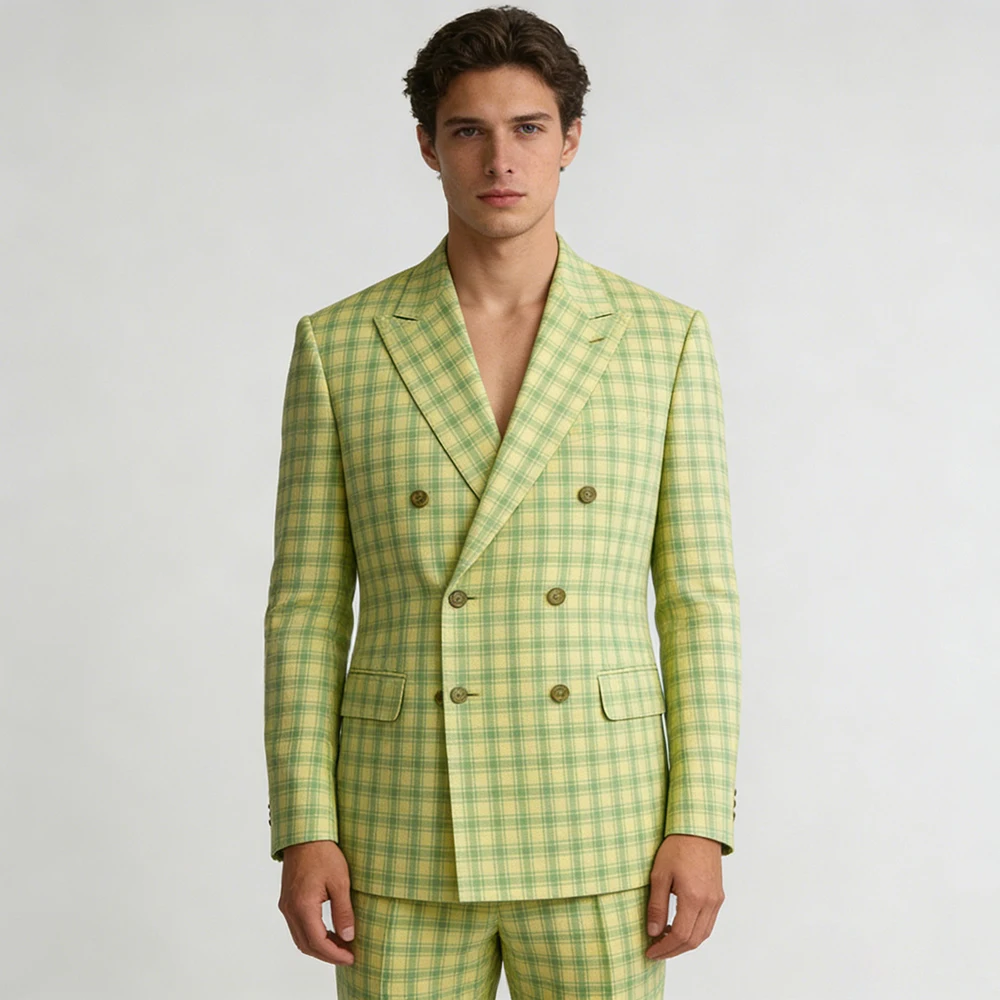 

Plaid Men's Suits 2 Piece Jacket Pants Sets Formal Back Vent Wedding Male Clothing Groomsmen Outfits Costume Homme 2026
