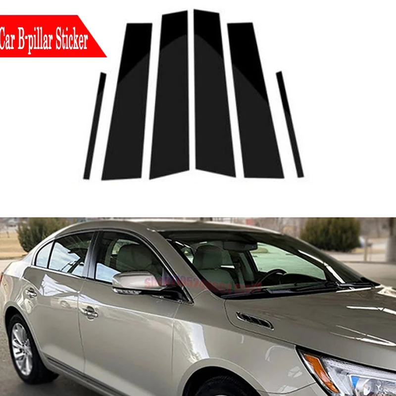 For Buick Lacrosse 2010-2016 6PCS Glossy Black B C Pillar Stickers Window Door Column Trim Cover Decoration Styling Accessories 2