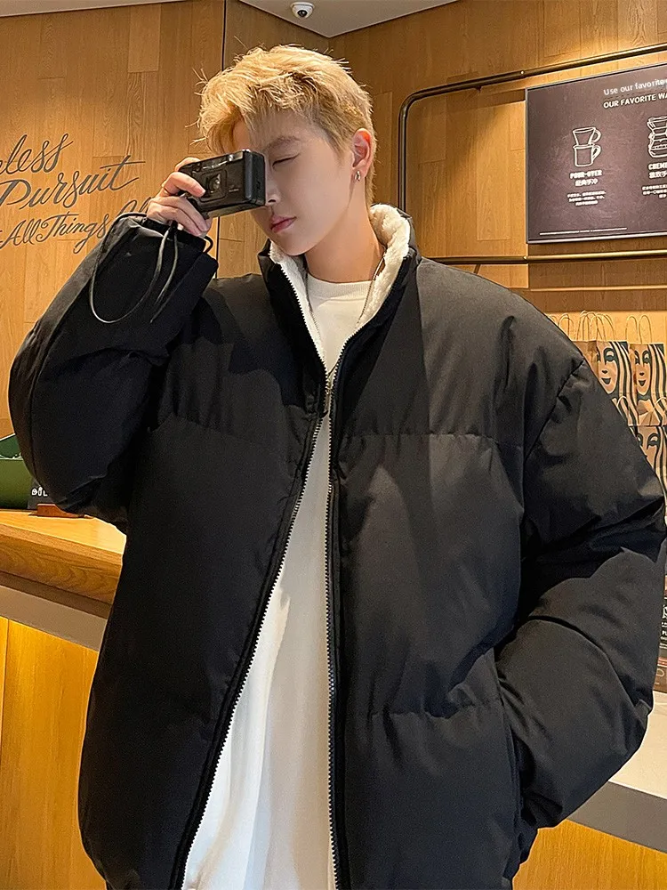 

Мужская зимняя утепленная куртка с флисовой подкладкой, воротником-стойкой, хлопковая, теплая, повседневная верхняя одежда с наполнителем из полиэфирного волокна