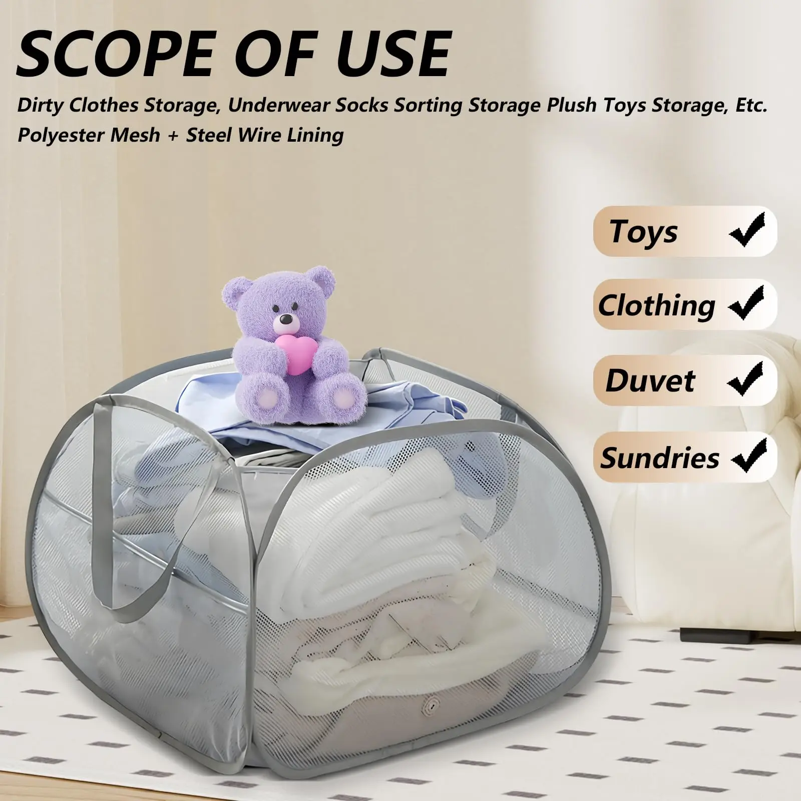 1Pcs Popup Laundry Hamper Reinforced Collapsible Basket Foldable Pop Up Hamper For Dorm Laundry Room Bedroom Travel