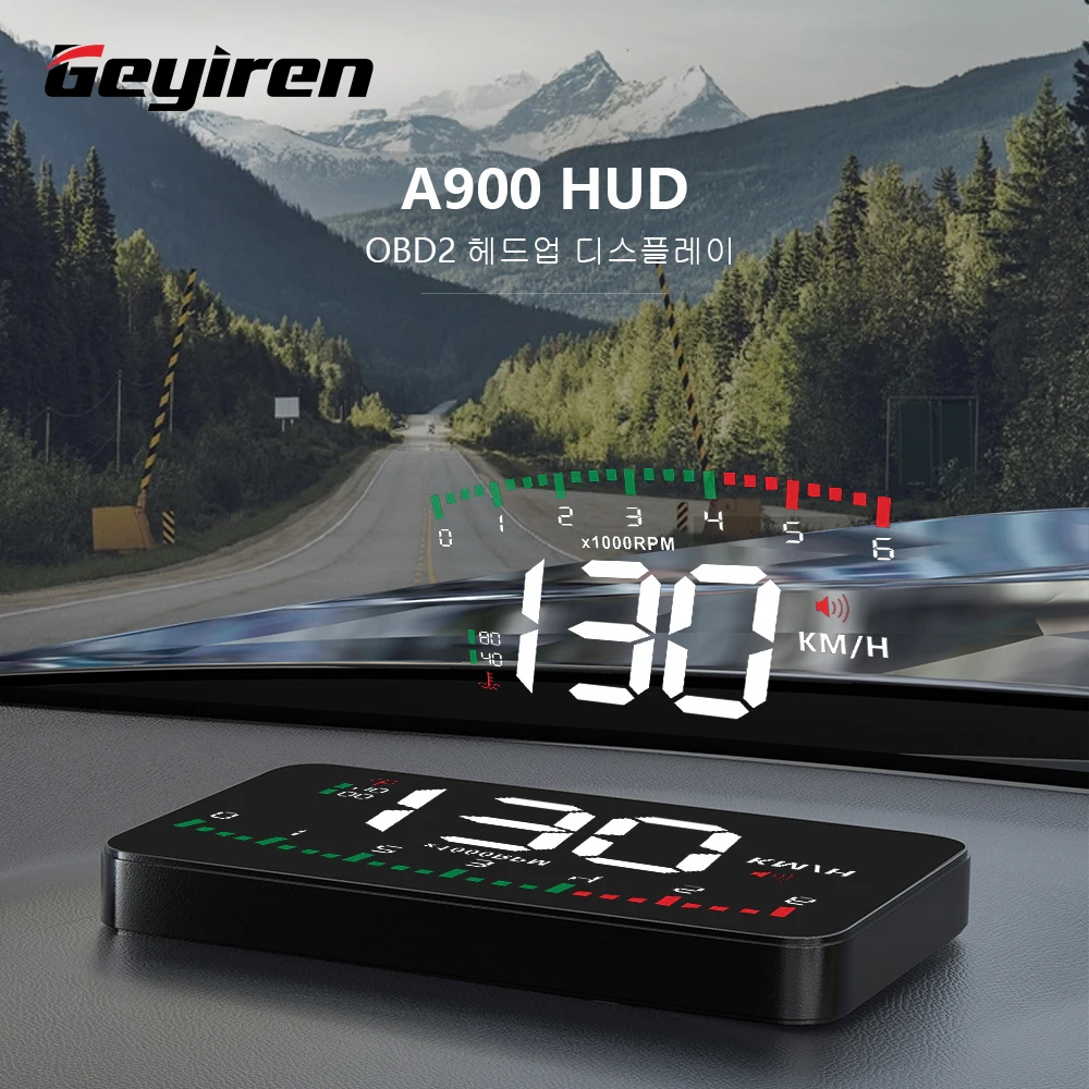 GEYIREN-A900 자동 Hud 디스플레이 자동차 프로젝터 알람 EOBD OBD2 헤드 업 디스플레이, 속도계 앞 유리 전자 액세서리 