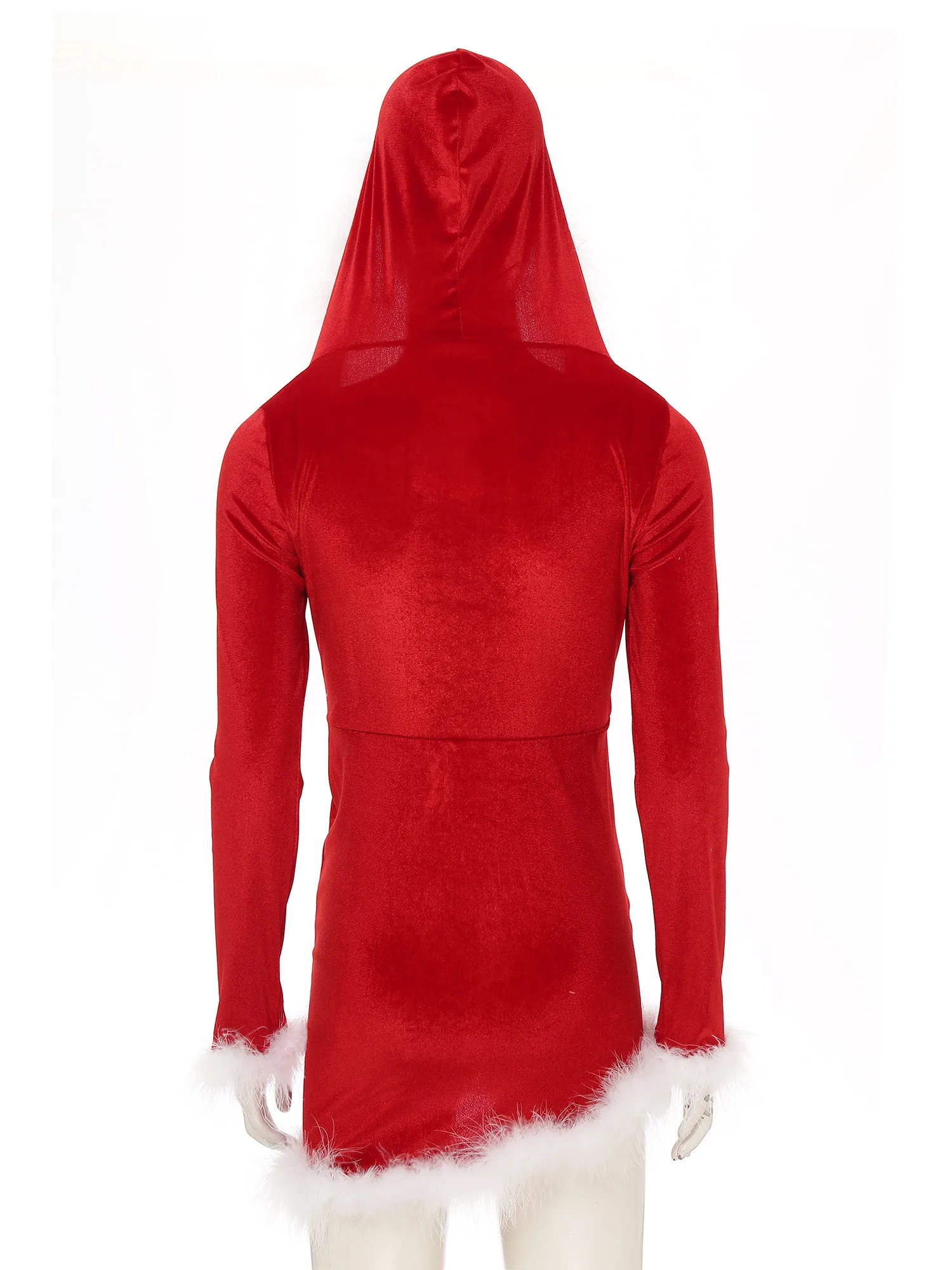 Frauen Weihnachten Samt Kleid Langarm Feder Trim Kapuzen kleider Weihnachten Neujahr Party Santa Claus Cosplay Kostüm Clubwear