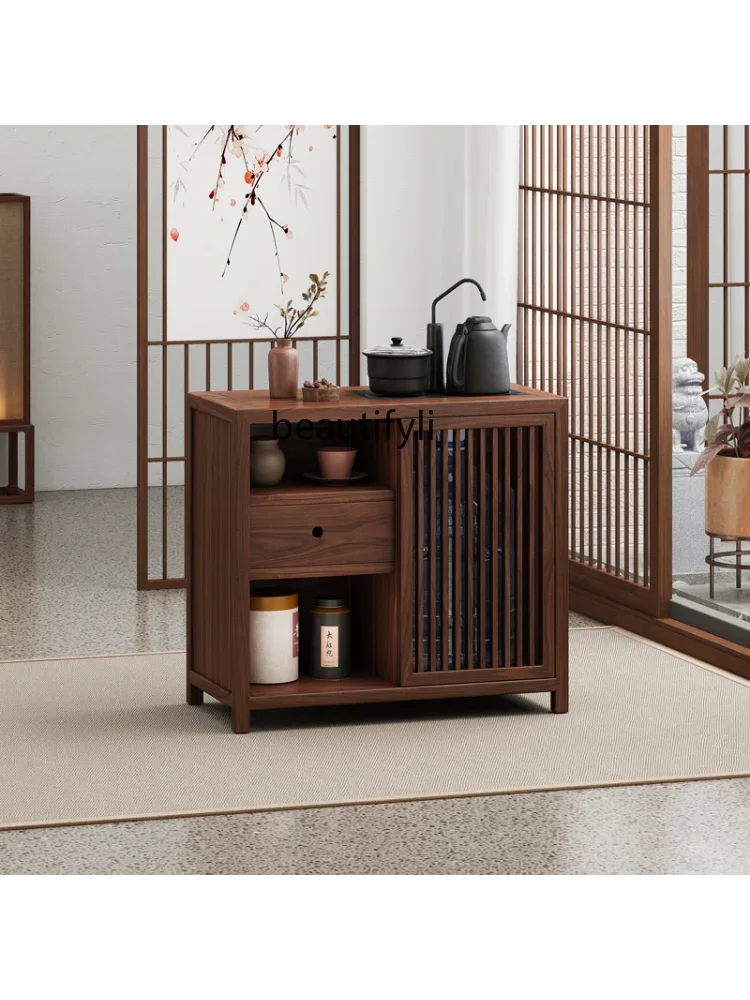 S New Chinese Style Small Apartment Dining Cabinet Simple Storage Old Elm Wood Log Boiling Water Rack Solid Wood Tea Table